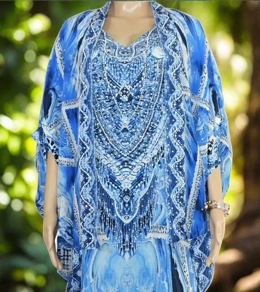 Paluma blue short silk cape - Kaftans that Bling