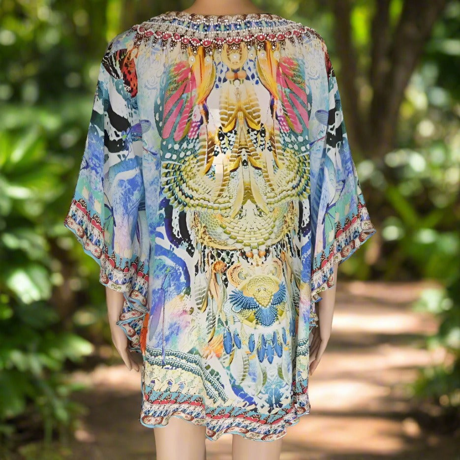 Shirts & Tops Paradise blue silk butterfly top fashion spectrum  Kaftans that Bling