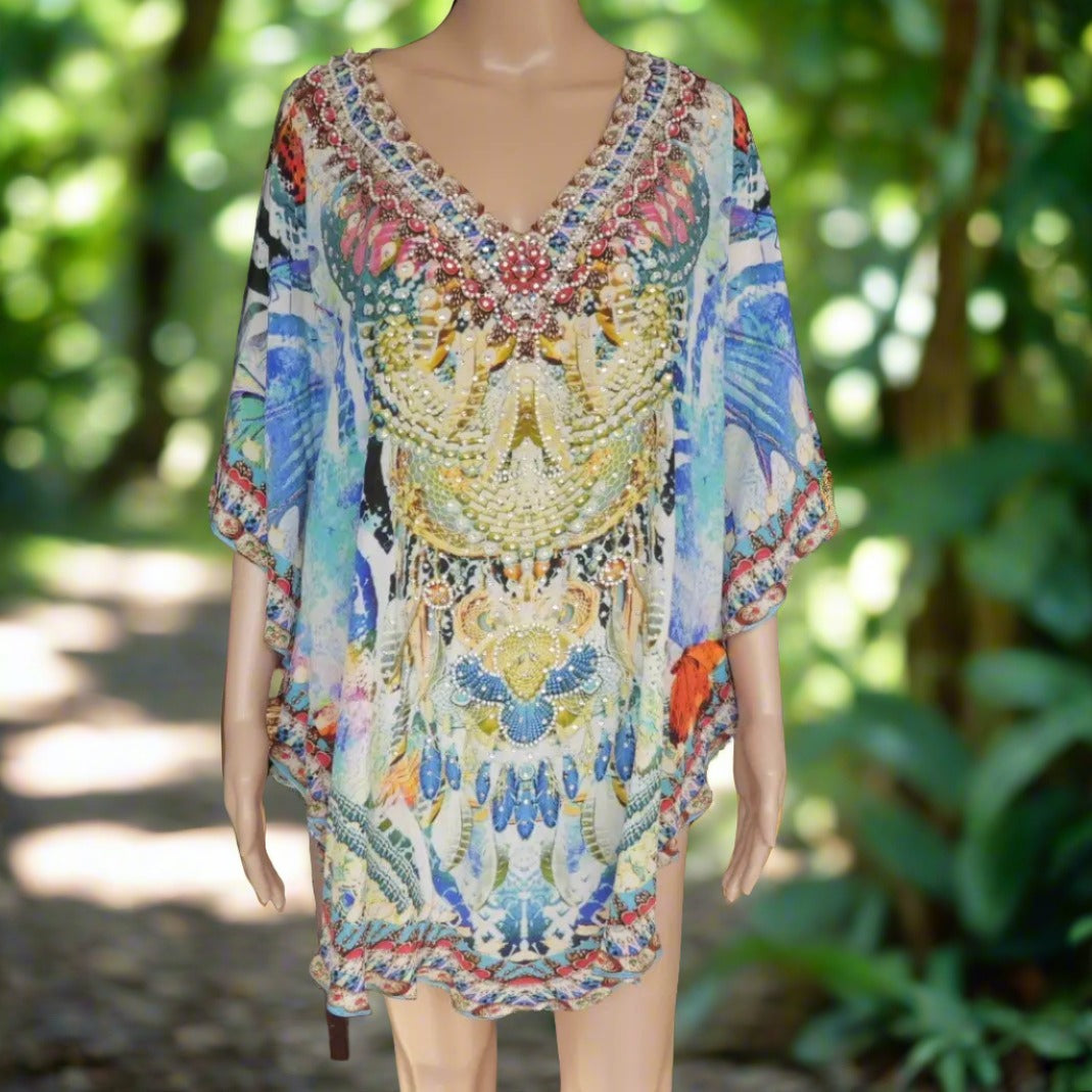 Shirts & Tops Paradise blue silk butterfly top fashion spectrum  Kaftans that Bling