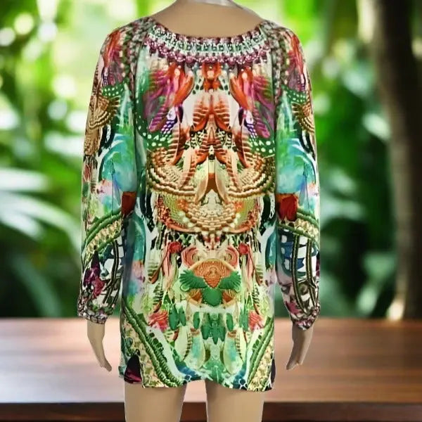 Paradise green silk gypsy top - Kaftans that Bling