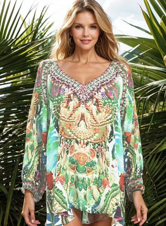 Shirts & Tops Paradise green silk gypsy top fashion spectrum  Kaftans that Bling