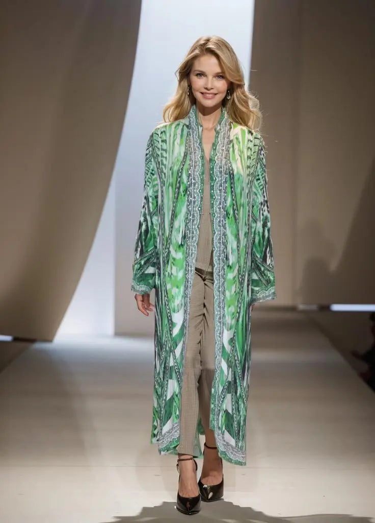 Shirts & Tops Saffron green Long Silk Embellished Jacket fashion spectrum  Kaftans that Bling