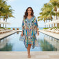 Short Embellished Silk Kaftan - Peacock at Kaftans that Bling