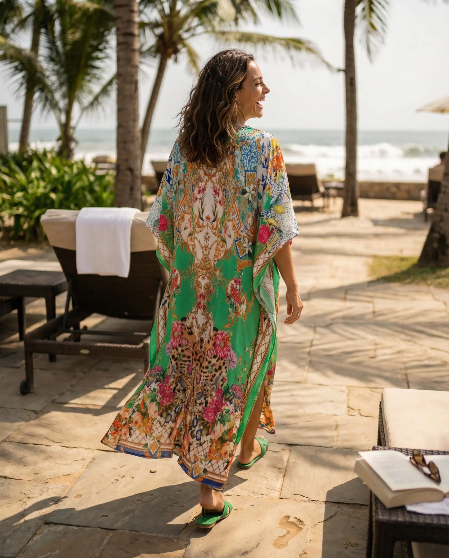Long Embellished Silk Kaftan - Venus