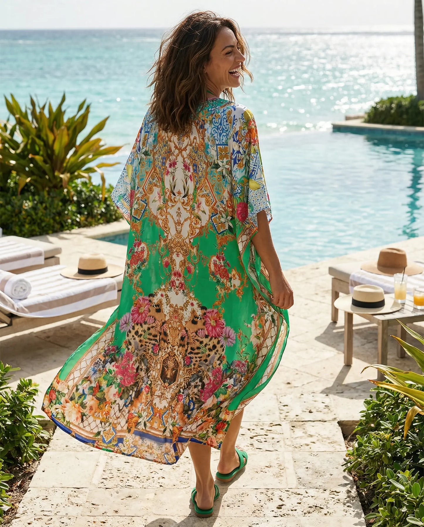 Long Embellished Silk Kaftan - Venus
