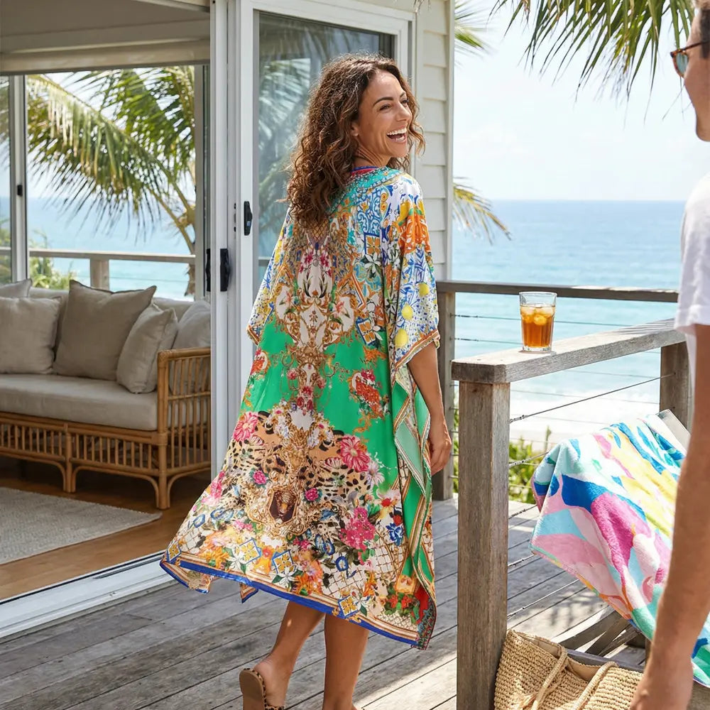 Short Embellished Silk Kaftan - Venus