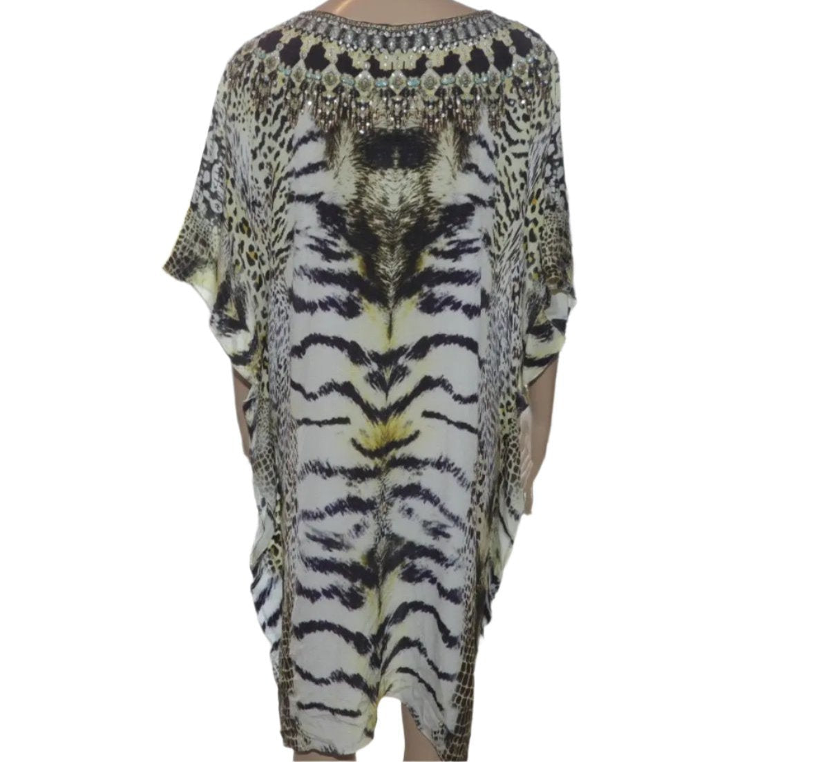 Silk Embellished Short Kaftan-Cheetah - Kaftans that Bling