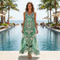 Amara Green Silk Maxi Dress by Fashion Spectrum | Embellished Racerback