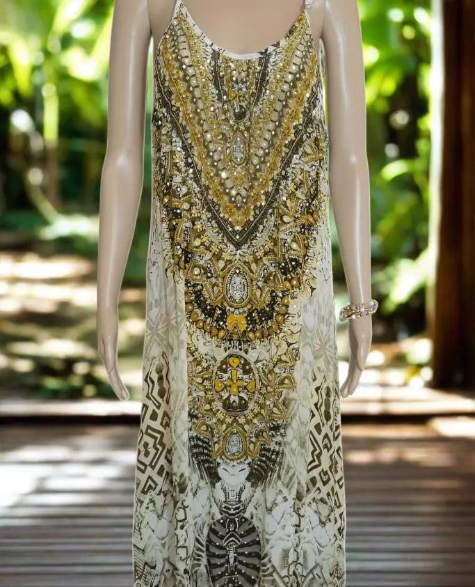 Long Silk Embellished Maxi Dress - Mughal by Fashion Spectrum - Kaftans that Bling