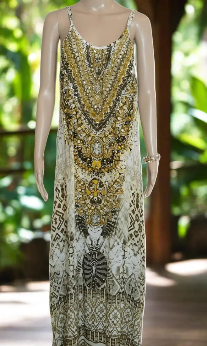 Long Silk Embellished Maxi Dress - Mughal by Fashion Spectrum - Kaftans that Bling