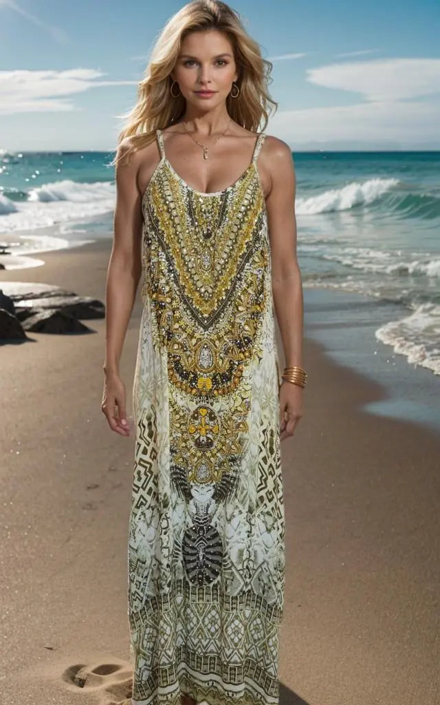 Silk Maxi Dresses Long Silk Embellished Maxi Dress - Mughal by Fashion Spectrum fashion spectrum  Kaftans that Bling