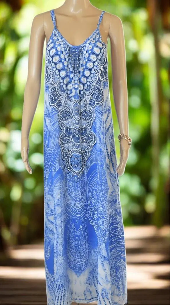 Long Silk Maxi Dress - Amalfi by Fashion Spectrum - Kaftans that Bling