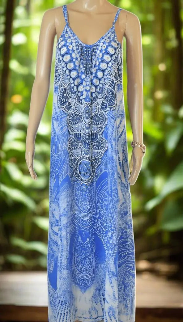 Long Silk Maxi Dress - Amalfi by Fashion Spectrum - Kaftans that Bling