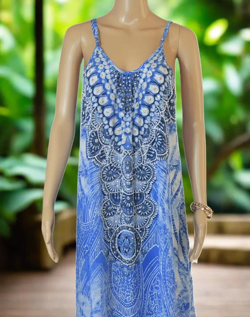 Long Silk Maxi Dress - Amalfi by Fashion Spectrum - Kaftans that Bling