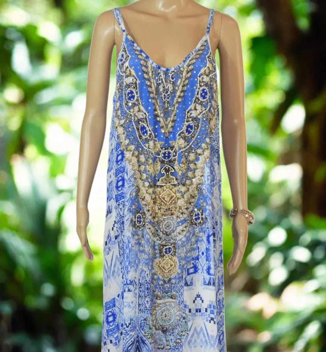 Long Silk Maxi Dress - Femme Fatal by Fashion Spectrum - Kaftans that Bling