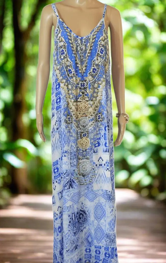 Long Silk Maxi Dress - Femme Fatal by Fashion Spectrum - Kaftans that Bling