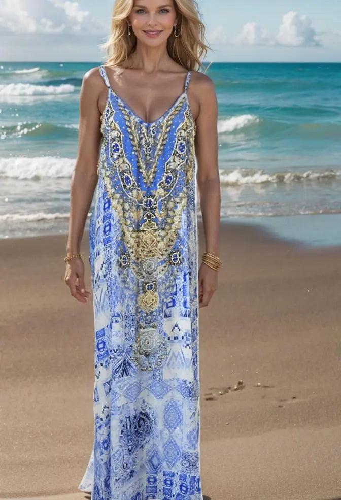 Silk Maxi Dresses Long Silk Maxi Dress - Femme Fatal by Fashion Spectrum fashion spectrum  Kaftans that Bling