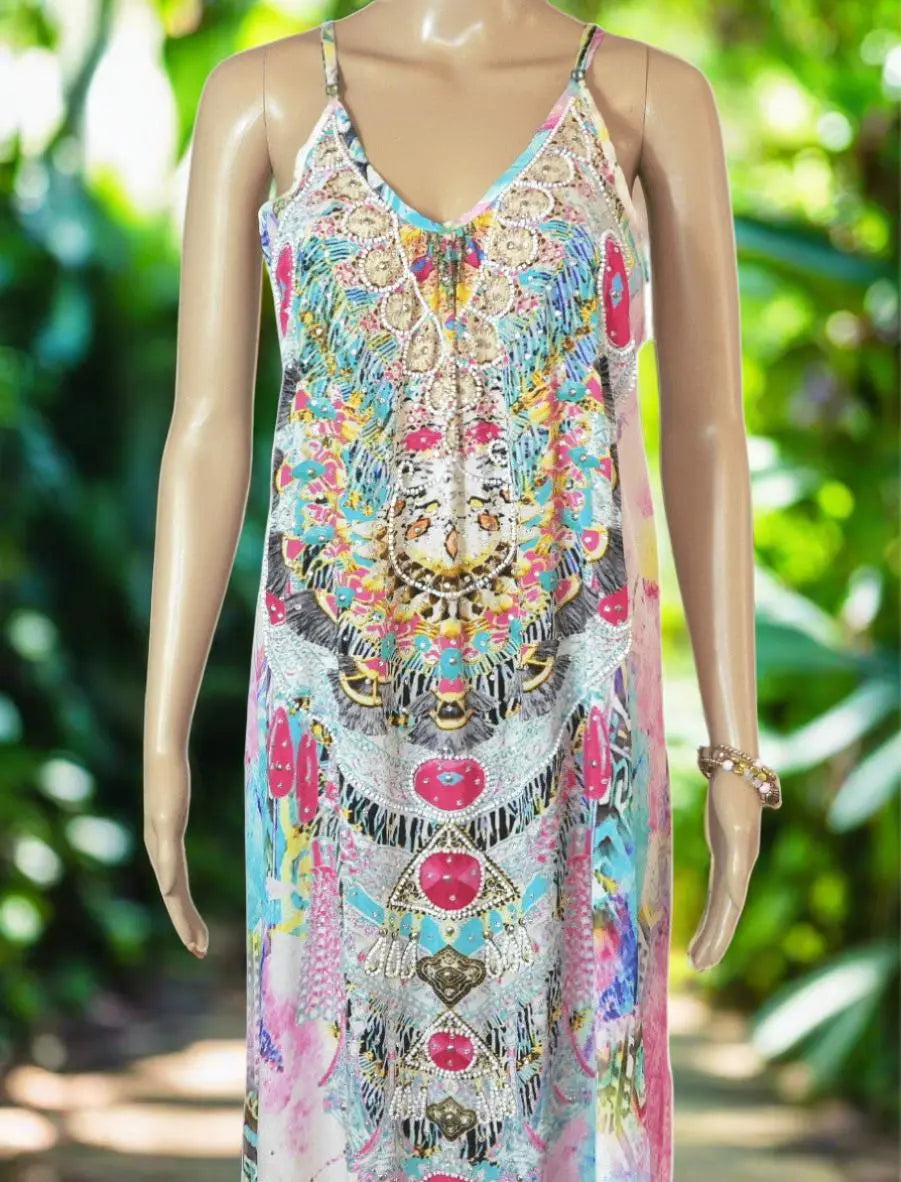 Long Silk Maxi Dress - Marrakesh by Fashion Spectrum - Kaftans that Bling