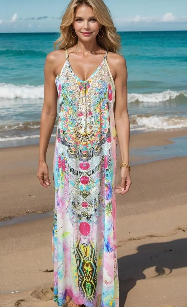 Silk Maxi Dresses Long Silk Maxi Dress - Marrakesh by Fashion Spectrum fashion spectrum  Kaftans that Bling