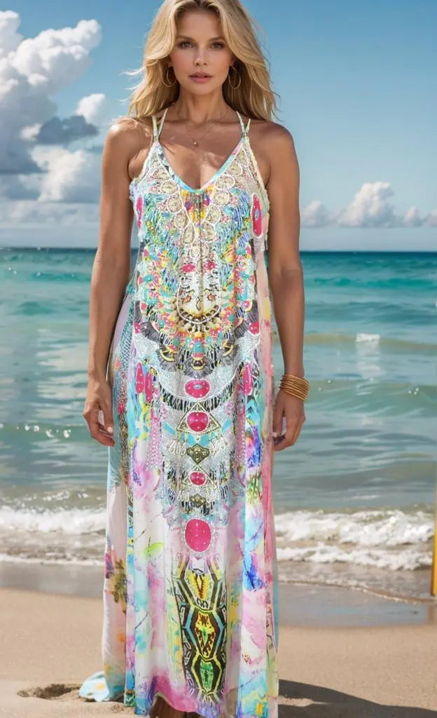 Silk Maxi Dresses Long Silk Maxi Dress - Marrakesh by Fashion Spectrum fashion spectrum  Kaftans that Bling