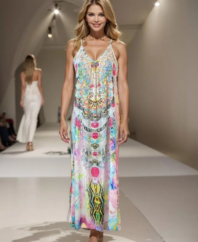 Silk Maxi Dresses Long Silk Maxi Dress - Marrakesh by Fashion Spectrum fashion spectrum  Kaftans that Bling