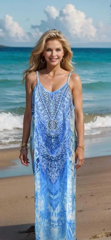 Silk Maxi Dresses Long Silk Maxi Dress - SeaWorld by Fashion Spectrum fashion spectrum  Kaftans that Bling