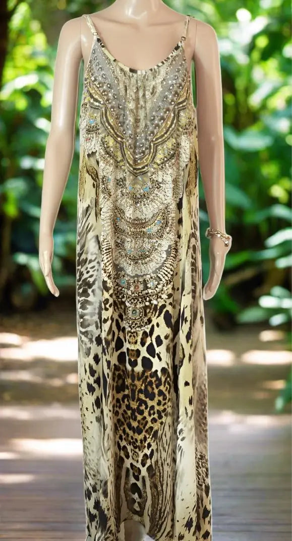 Long Silk Maxi Dress - Zulu by Fashion Spectrum - Kaftans that Bling