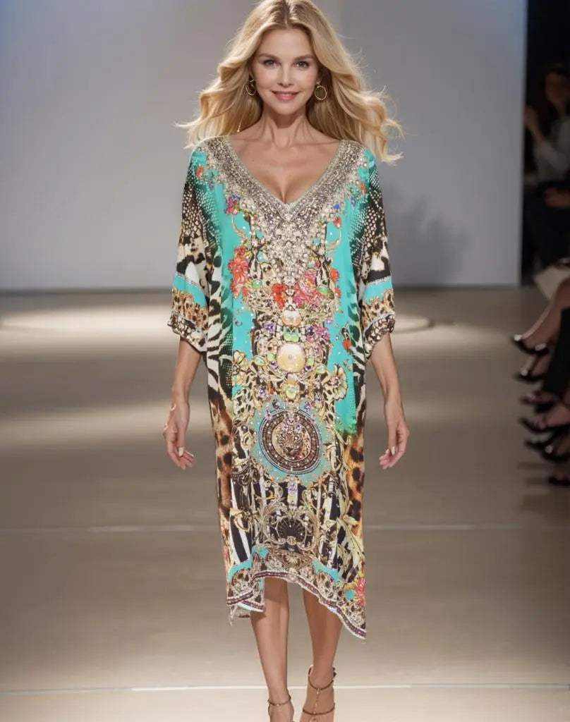 Explore the Sophisticated Charm of silk embellished sleeve dress at Kaftans that Bling  