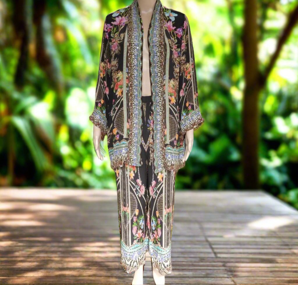 Silk Embellished Kimono Jacket- Capri