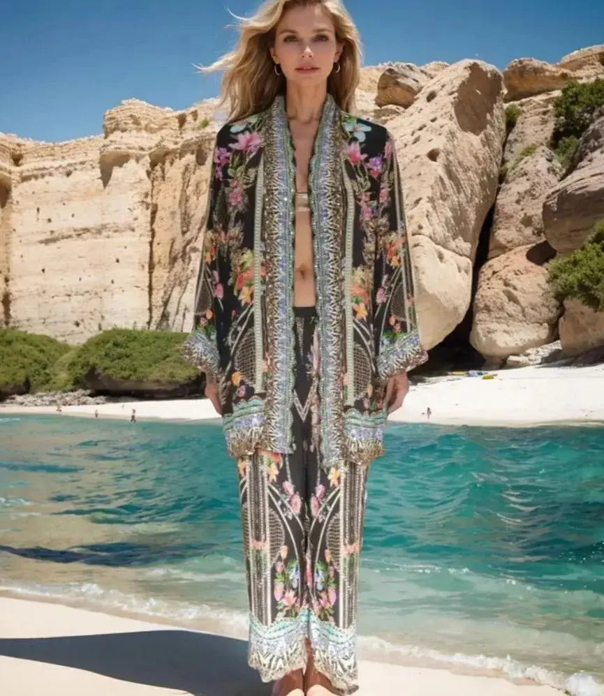 Long Silk Embellished Pants - Capri - Kaftans that Bling palazzo pants