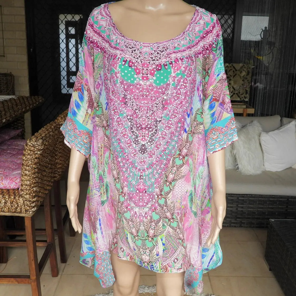 hi-lo kaftan/top Batwing Silk Embellished Kaftan/Top Fashion Spectrum  Kaftans that Bling