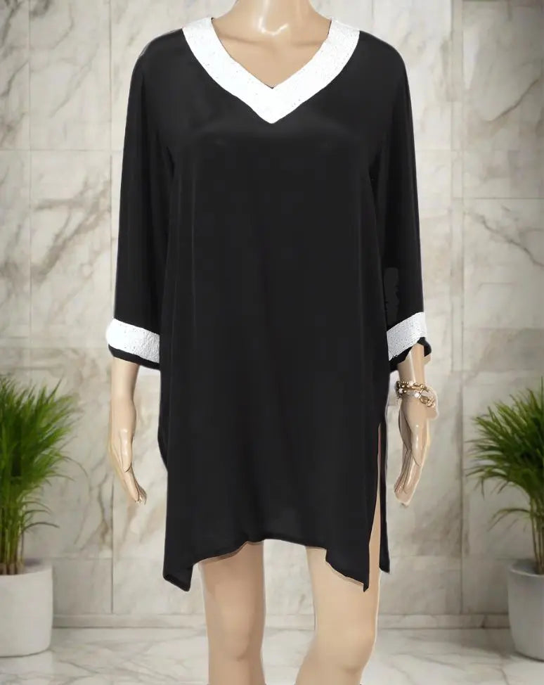 Black Silk Beaded Tunic/Top - by Fashion Spectrum - Kaftans that Bling