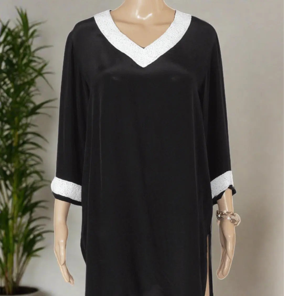 Black Silk Beaded Tunic/Top - by Fashion Spectrum - Kaftans that Bling