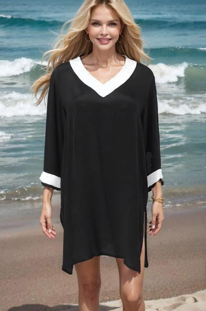 Dresses Black Silk Beaded Tunic/Top - by Fashion Spectrum fashion spectrum  Kaftans that Bling