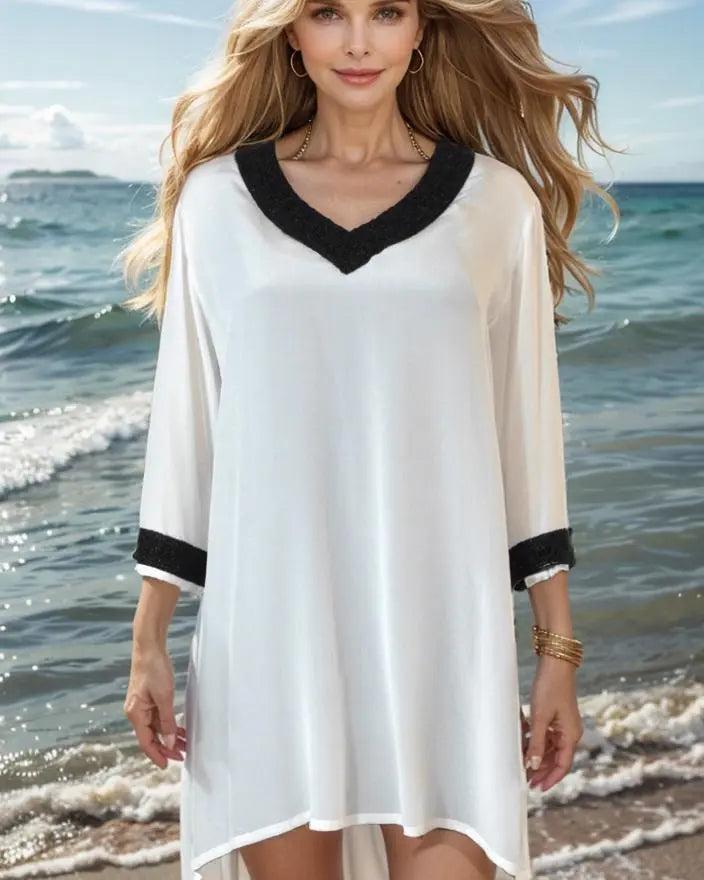 Dresses Cream Silk Beaded Tunic/Top - by Fashion Spectrum fashion spectrum  Kaftans that Bling