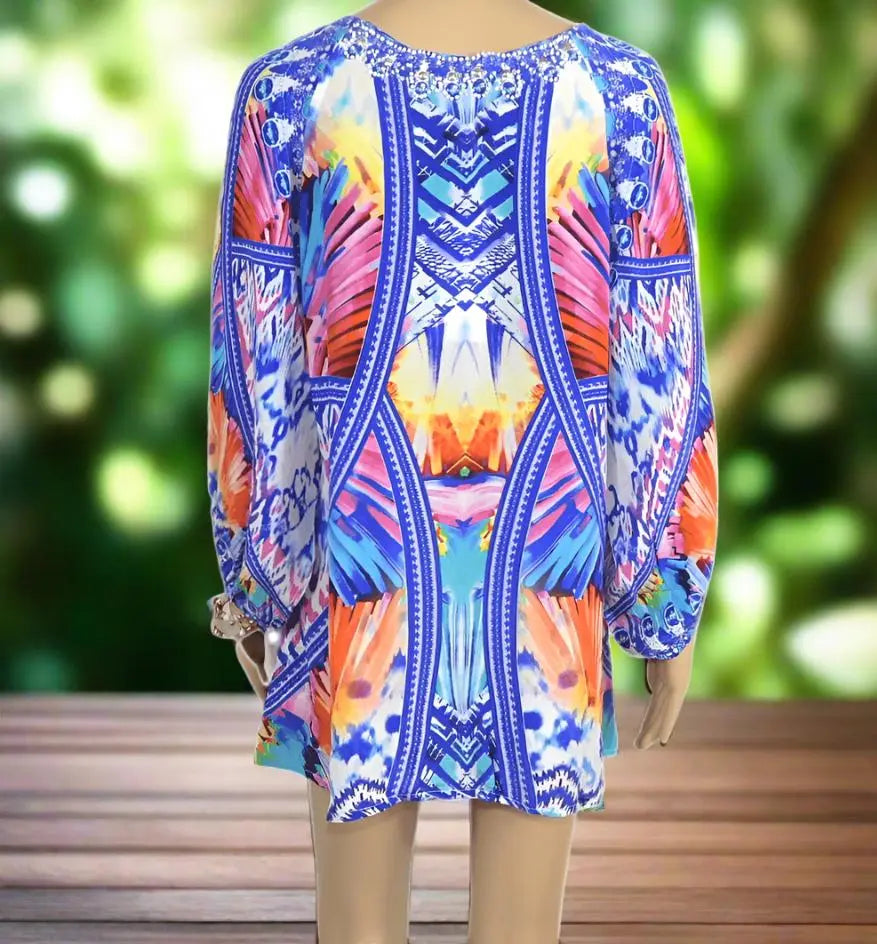 Silk Embellished Gypsy Top - Butterfly Blue-Fashion Spectrum - Kaftans that Bling