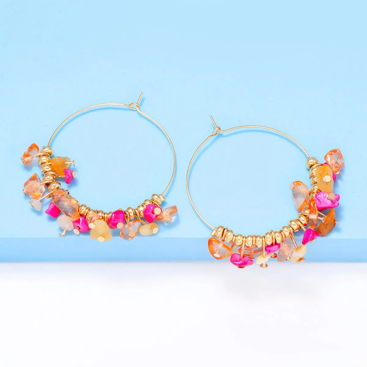 Natural Stone Round Hoop Earrings - Kaftans that Bling