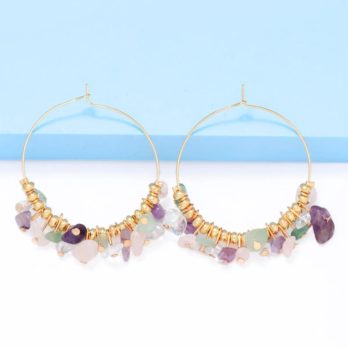 Natural Stone Round Hoop Earrings - Kaftans that Bling