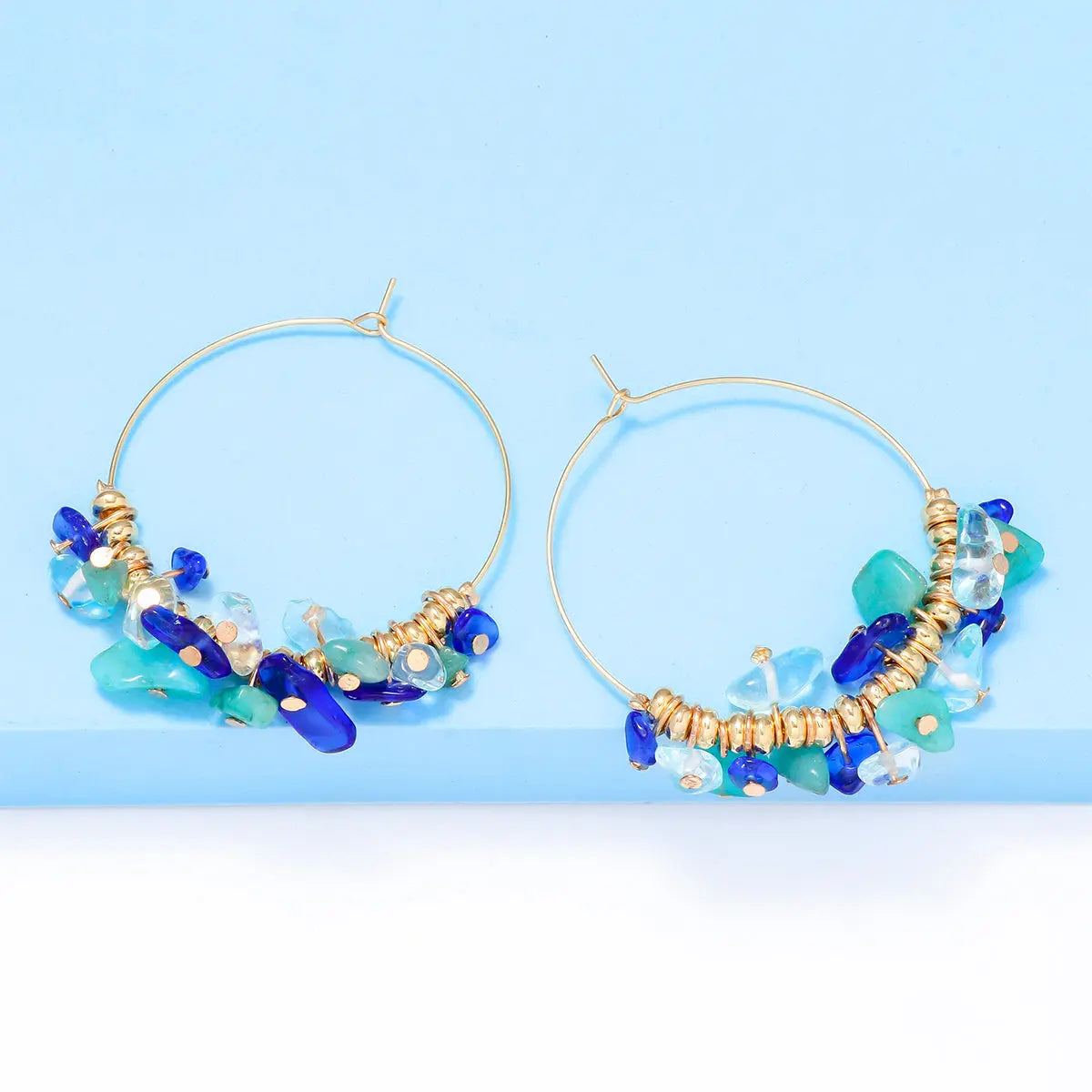 Natural Stone Round Hoop Earrings - Kaftans that Bling