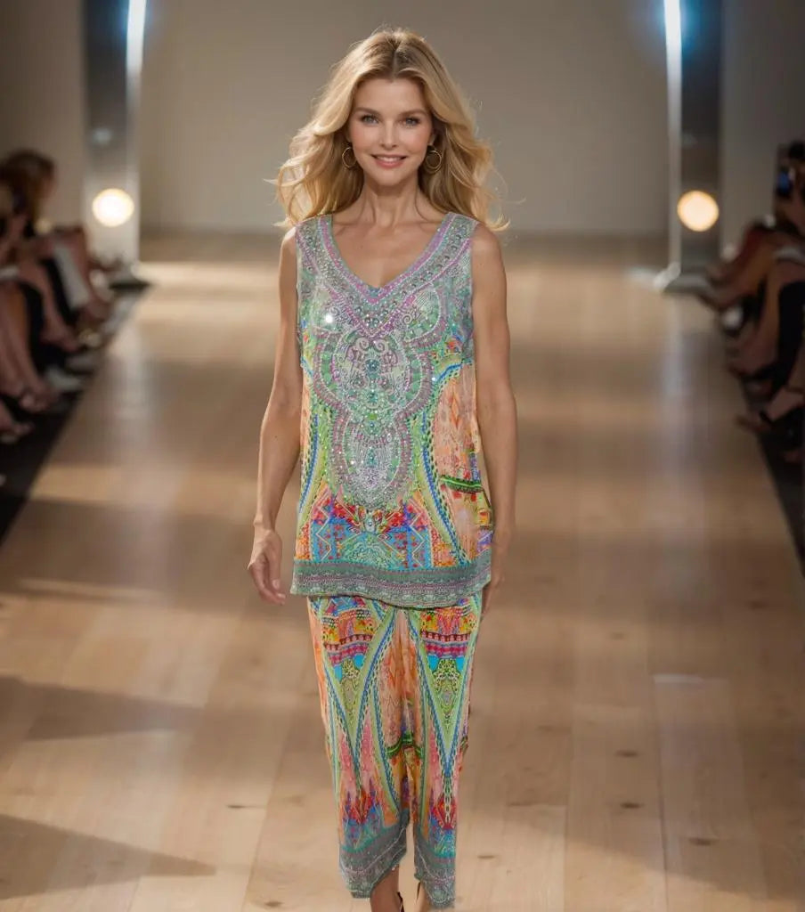 Silk Embellished Palazzo Pants Monet - Kaftans that Bling