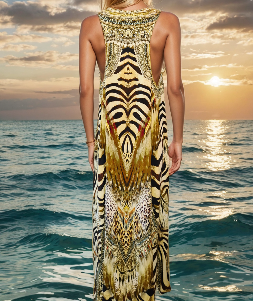 Long silk racerback maxi dress-Tribal