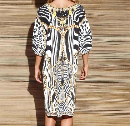 sleeve Silk Embellished Dress Tiger