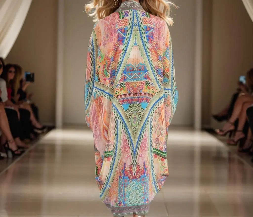 Silk Embellished Long Cape Monet - Kaftans that Bling