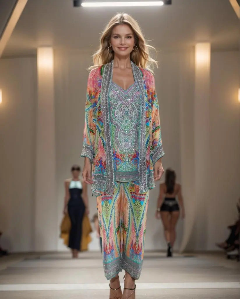 Silk Embellished Kimono Jacket Monet - Kaftans that Bling