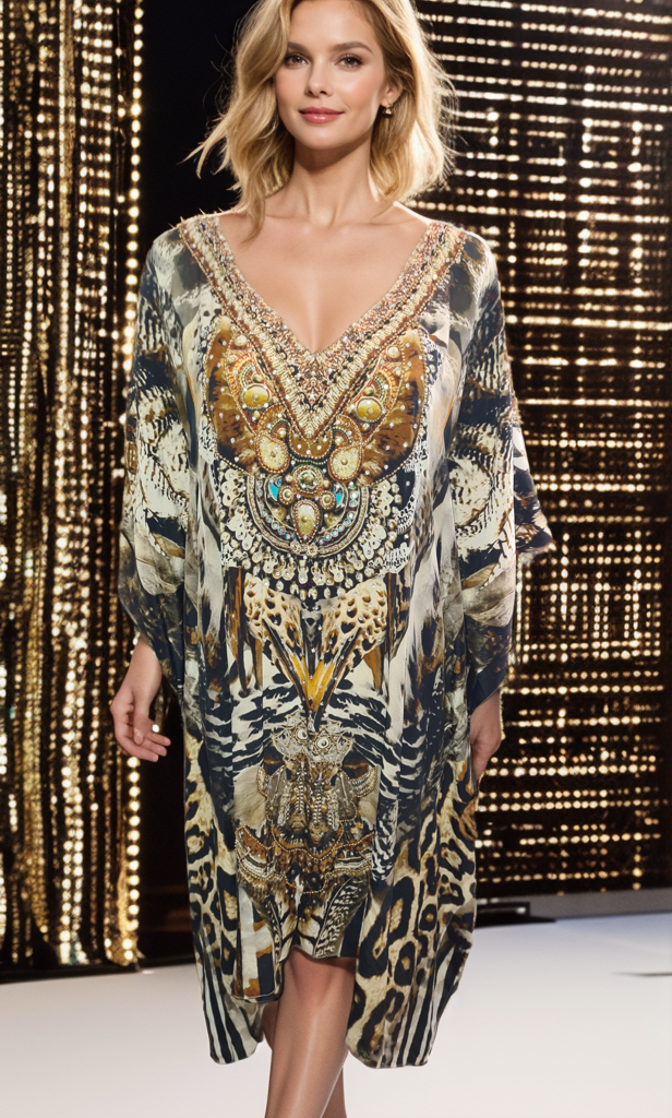 Short Silk Embellished Kaftan Garbo