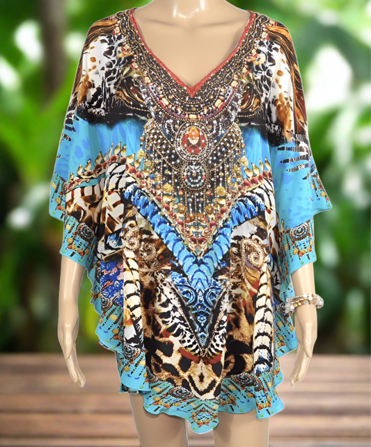 Silk Embellished Butterfly Top - Blanco-Fashion Spectrum - Kaftans that Bling