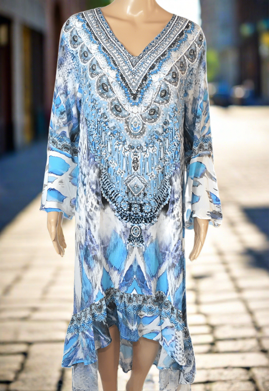 Silk Hi-Low Frill Dress - Paluma- by Fashion Spectrum - Kaftans that Bling