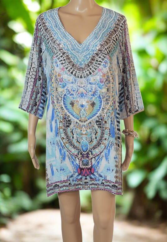 Cleopatra Silk Hand beaded Tunic Dress by Fashion Spectrum - Kaftans that Bling