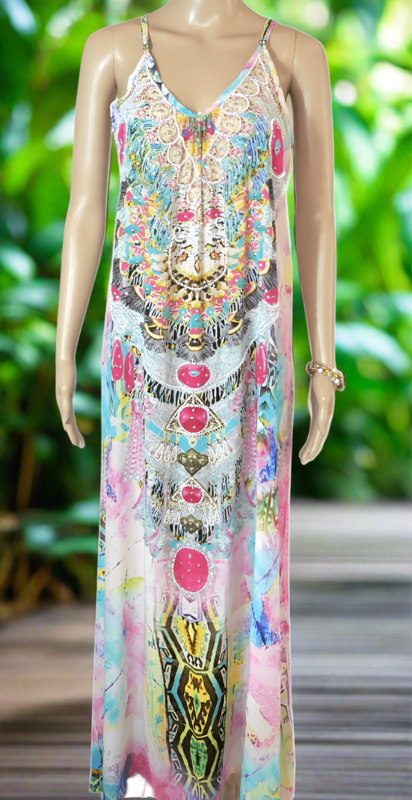 Long Silk Maxi Dress - Marrakesh by Fashion Spectrum - Kaftans that Bling