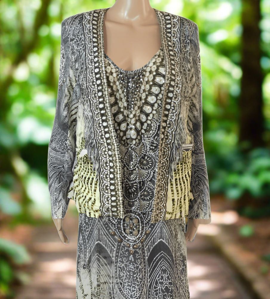 Silk Tailored Jacket with Beading- Amalfi Olive-by Fashion Spectrum - Kaftans that Bling